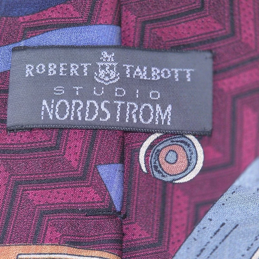 Robert Talbott Nordstrom Silk Tie Abstract Art‎ Geometric Burgundy USA Necktie